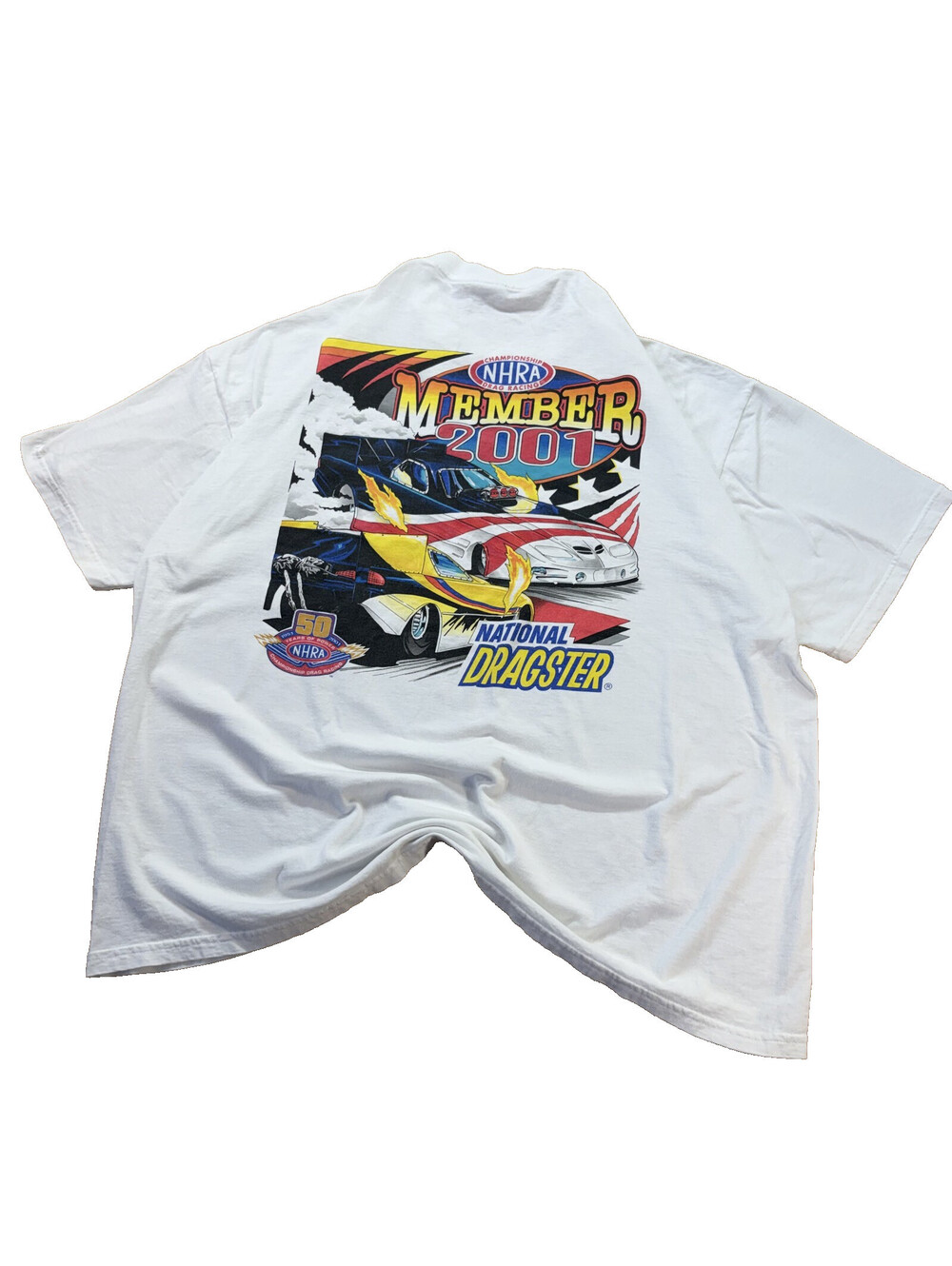 Y2K 2001 NHRA Drag Racing Member Tee White Boxy XXL Jerzees